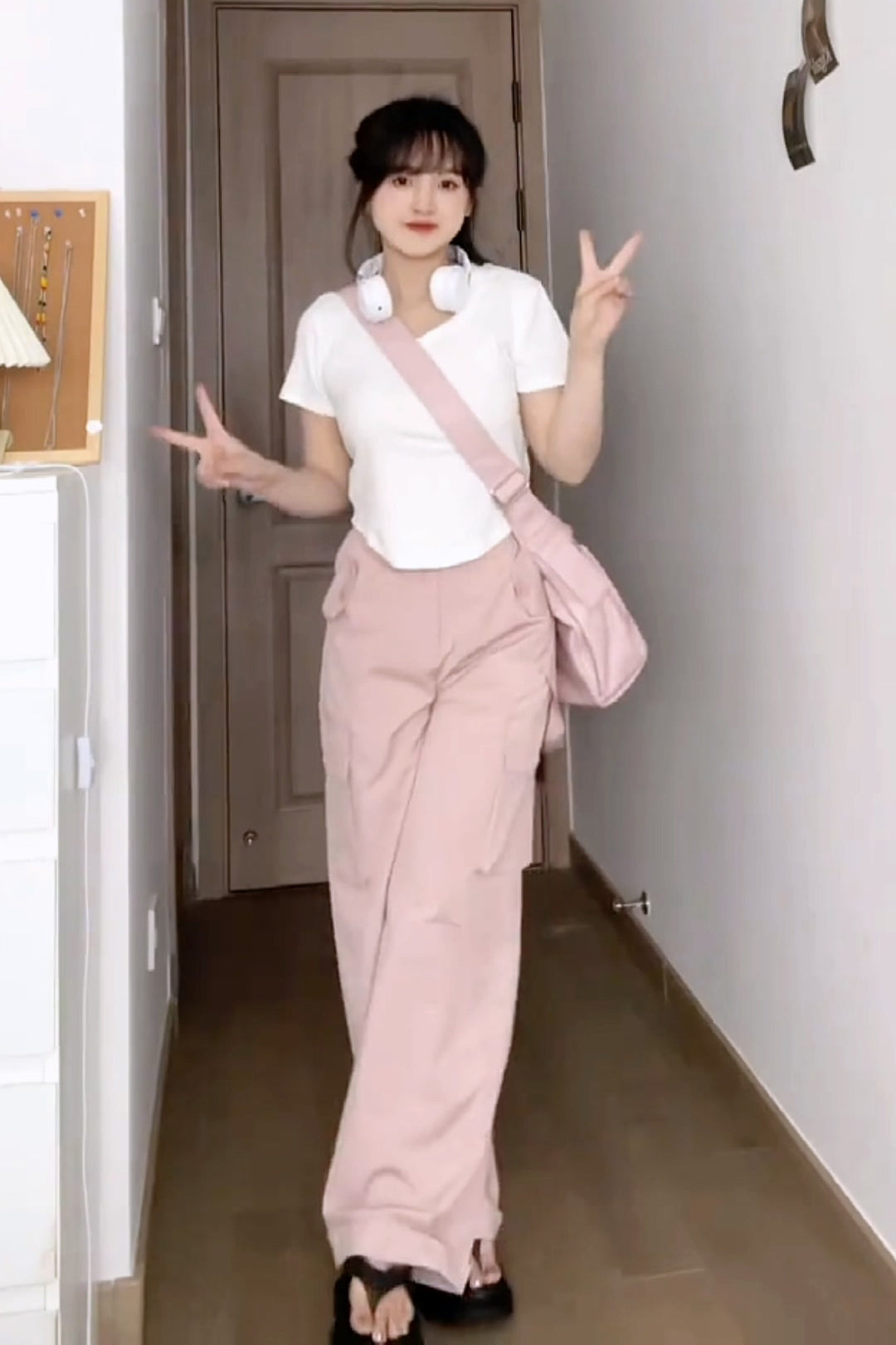 XYW  ピンク  大きなポケット  カーゴパンツ  ストリート  ギャル