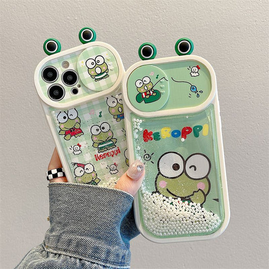 LF  キラキラ流れるグリッターケース  けろけろけろっぴ   スマホケース  プッシュプルウィンドウ  カメラ保護  携帯電話ケース
