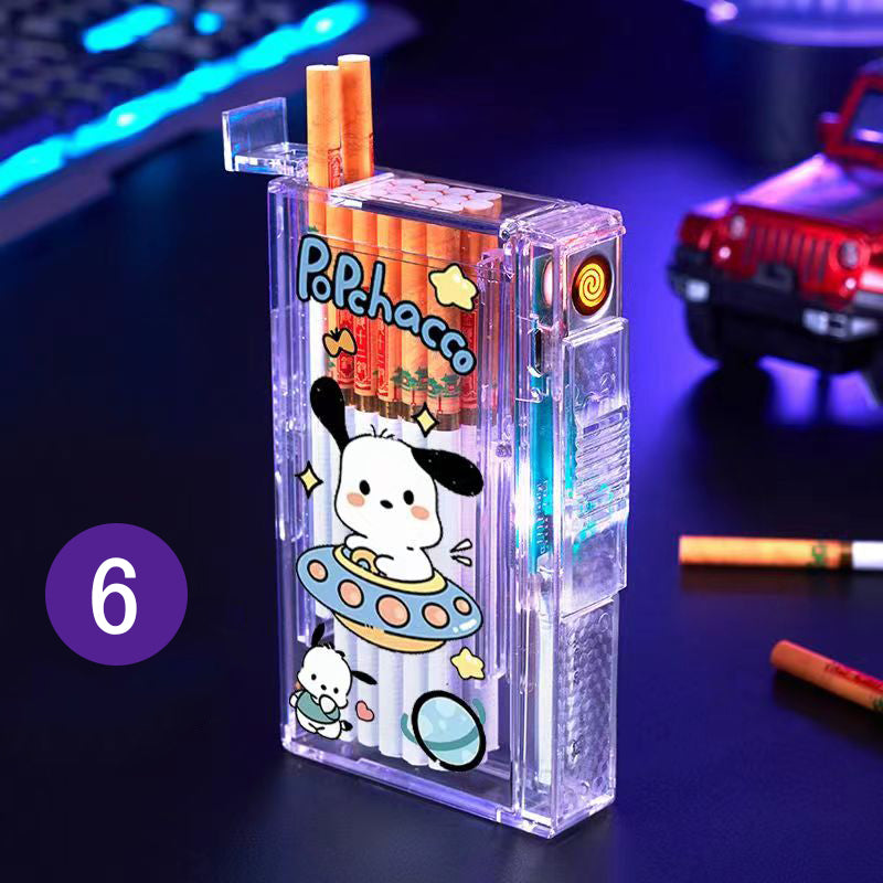 YQQA23 （ロングバージョン）可愛い充電ライター+タバコケース一体防風20本入り