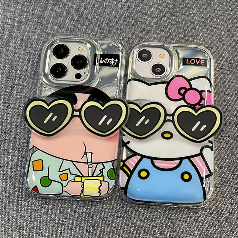 LF  サングラス  しんちゃん  ハローキティ  スマホケース  携帯電話ケース  粘着式スマホホルダー付き