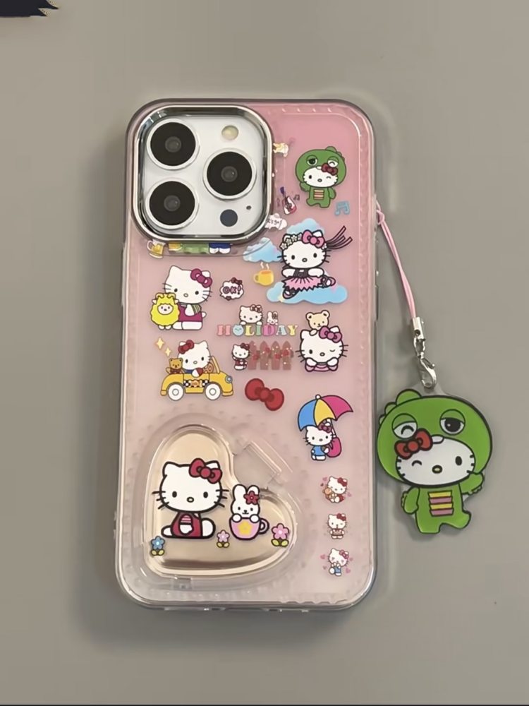 LF 化粧鏡付き携帯ケース スマホケース  ハート型フリップミラー