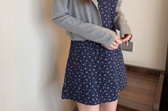 大きいサイズ婦人服花柄キャミソールワンピース カーディガン2点セット早春新作スカート Y2