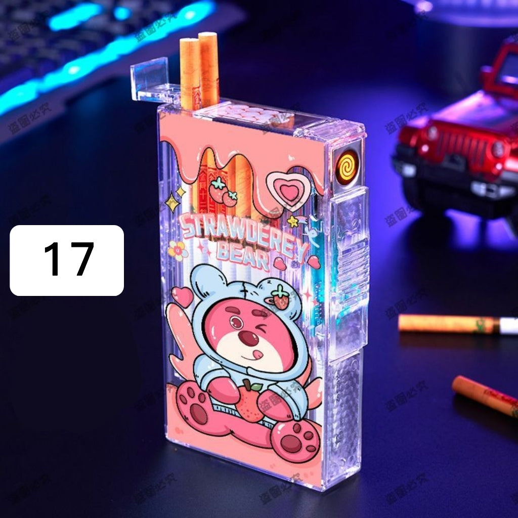 YQQA23 （ロングバージョン）可愛い充電ライター+タバコケース一体防風20本入り