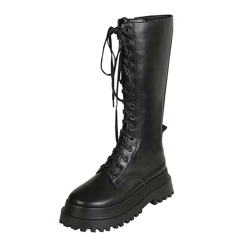 LF  厚底 レースアップ ロングブーツ かっこいい ブーツレディース
