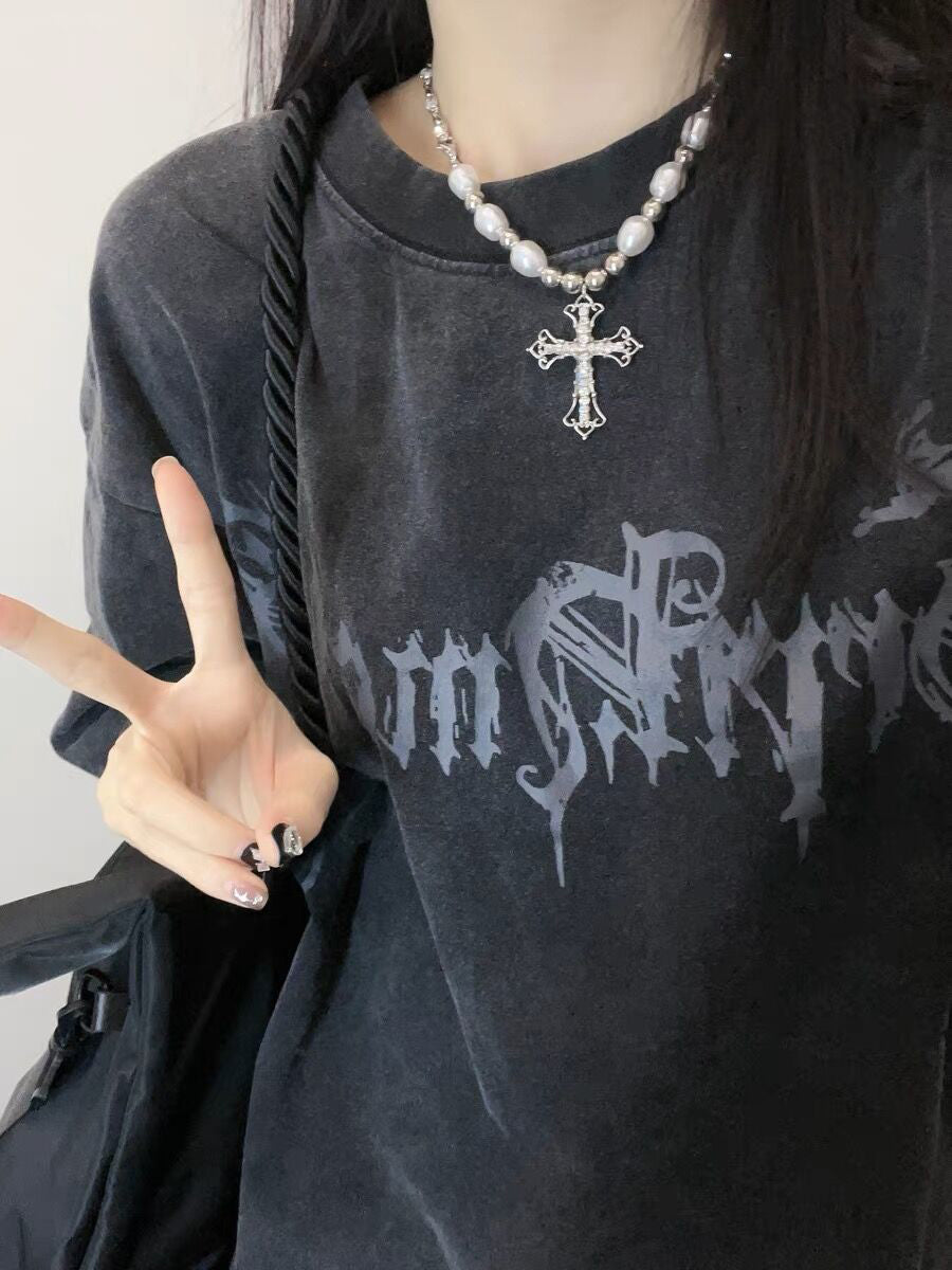 XYW  オーバーサイズ  かっこいい  ストリート  半袖  Tシャツ  2色  ギャル トップス