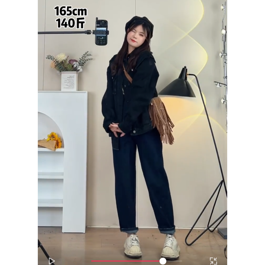 XYW  ハイウエスト  ハーレンジーンズ  ストレートパンツ  着やせ  カジュアルファッション