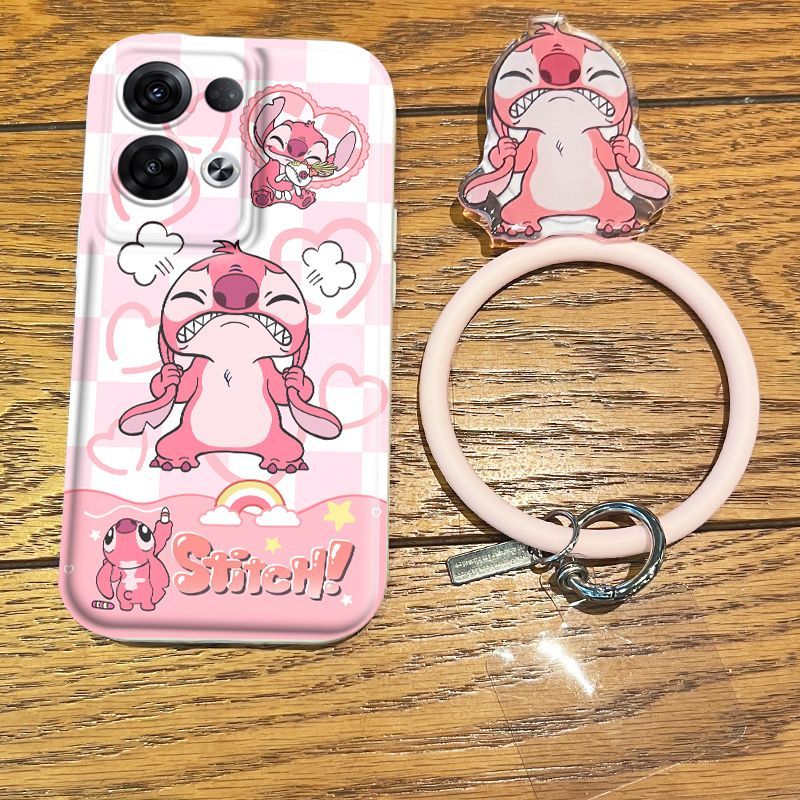 LF かわいい スティッチ&エンジェル スマホケース  ハンギングリング ホルダー付き携帯ケース