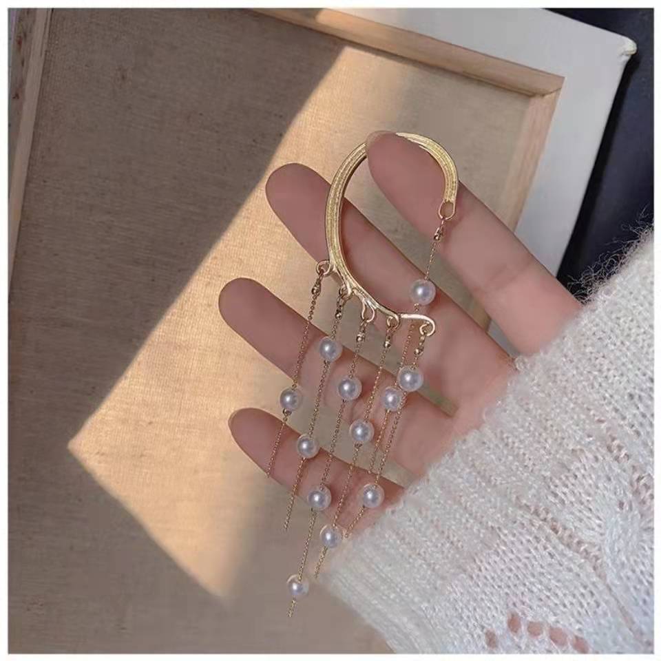 LF 韓国流行の新品 無耳洞 耳クリップ 後掛 パールフリンジ