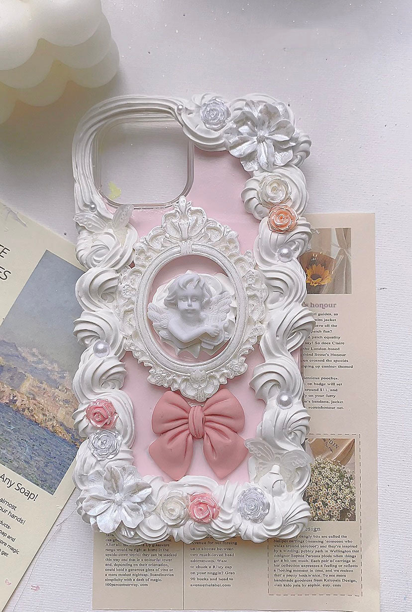 OL  かわいい  リボン  天使  ホイップ携帯ケース 完成品 - パープル/ピンク/ブルー