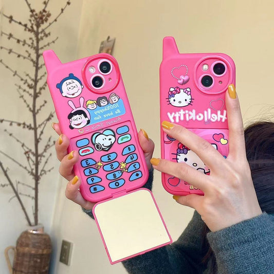 LF  スヌーピー&ハローキティ 化粧鏡 スマホケース  携帯電話ケース  レトロ