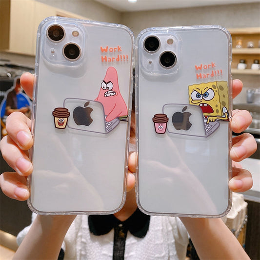 LF かわいい work hard スポンジ・ボブ&パトリック スマホケース  携帯電話ケース 透明