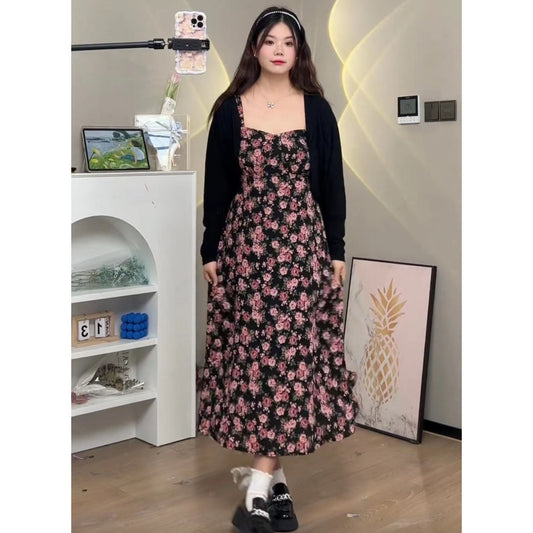 XYW  花柄キャミワンピ カーディガン  着やせ 優し  かわいい  2点セット