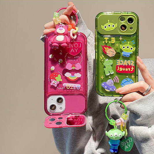 LF  カートゥーン スマホケース  Alien&Lotso 携帯電話ケース  化粧鏡  スタンド