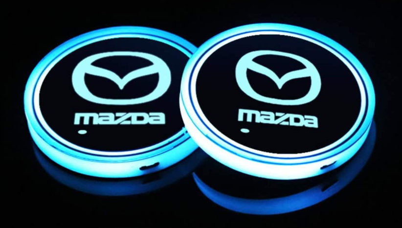 XYW LED ドリンクホルダー レインボー カーカップホルダー 2個セット 車載 ロゴ  マット  パッド セット 車用品