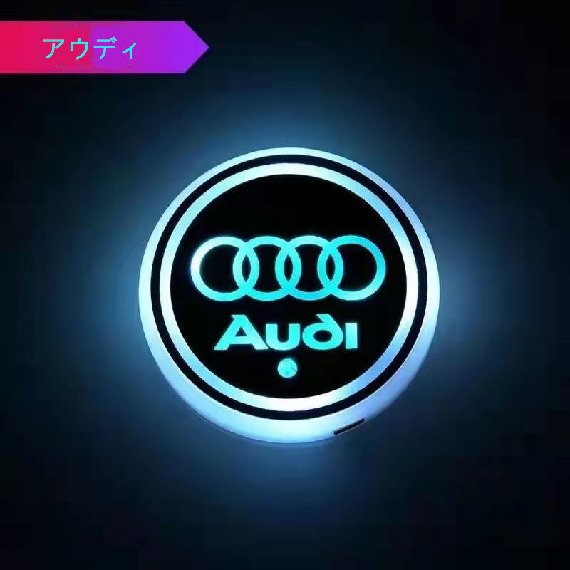 XYW LED ドリンクホルダー レインボー カーカップホルダー 2個セット 車載 ロゴ  マット  パッド セット 車用品