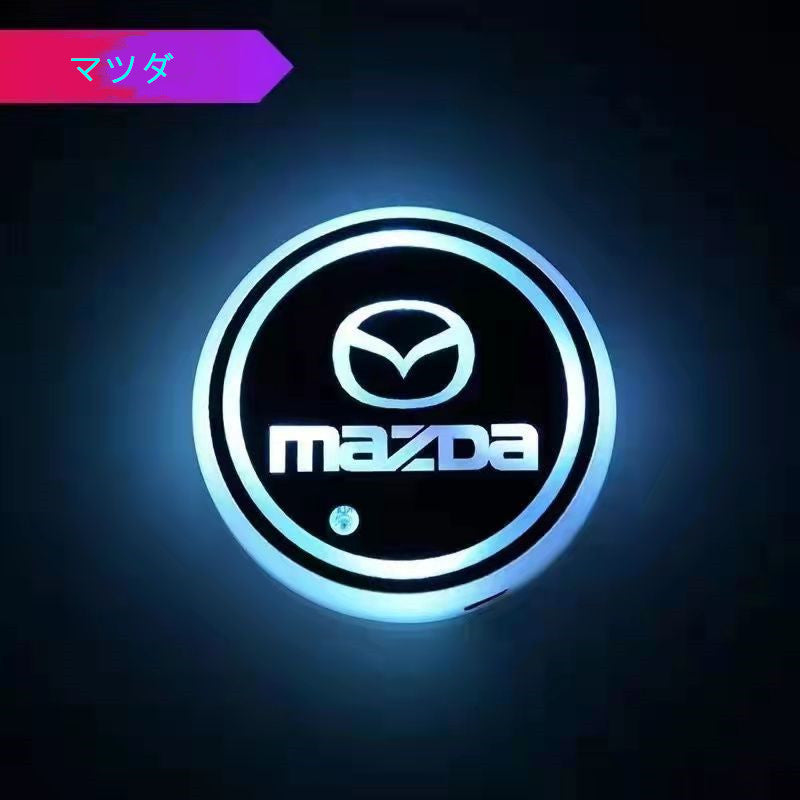 XYW LED ドリンクホルダー レインボー カーカップホルダー 2個セット 車載 ロゴ  マット  パッド セット 車用品