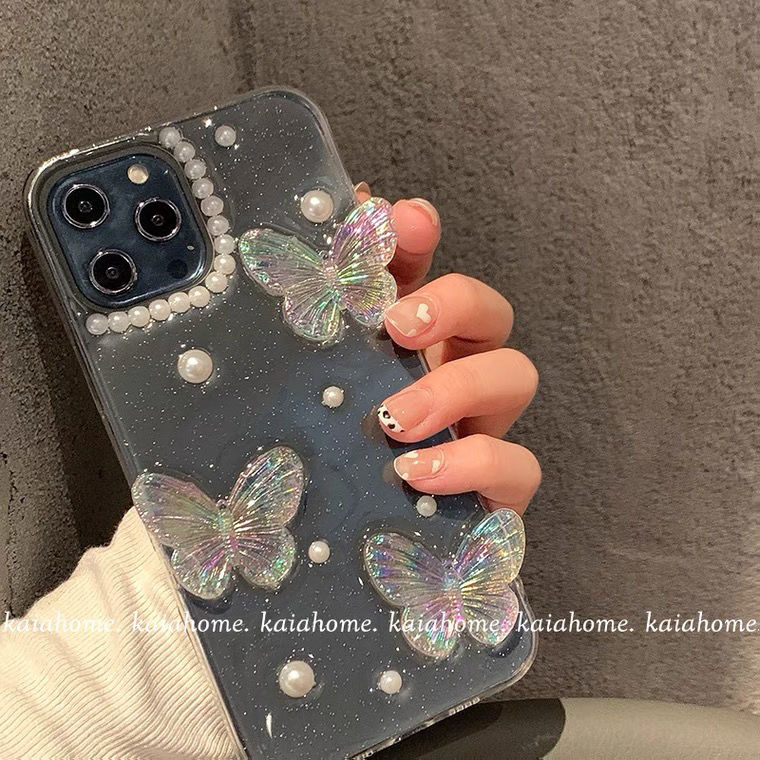 OL 仙気立体蝶バラ真珠透明シリカゲル携帯電話ケース