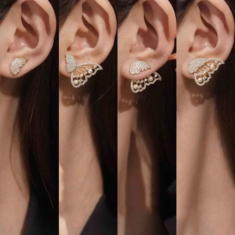 LF  キラキラ  パール蝶々ピアス  様々な着け方ができるピアス