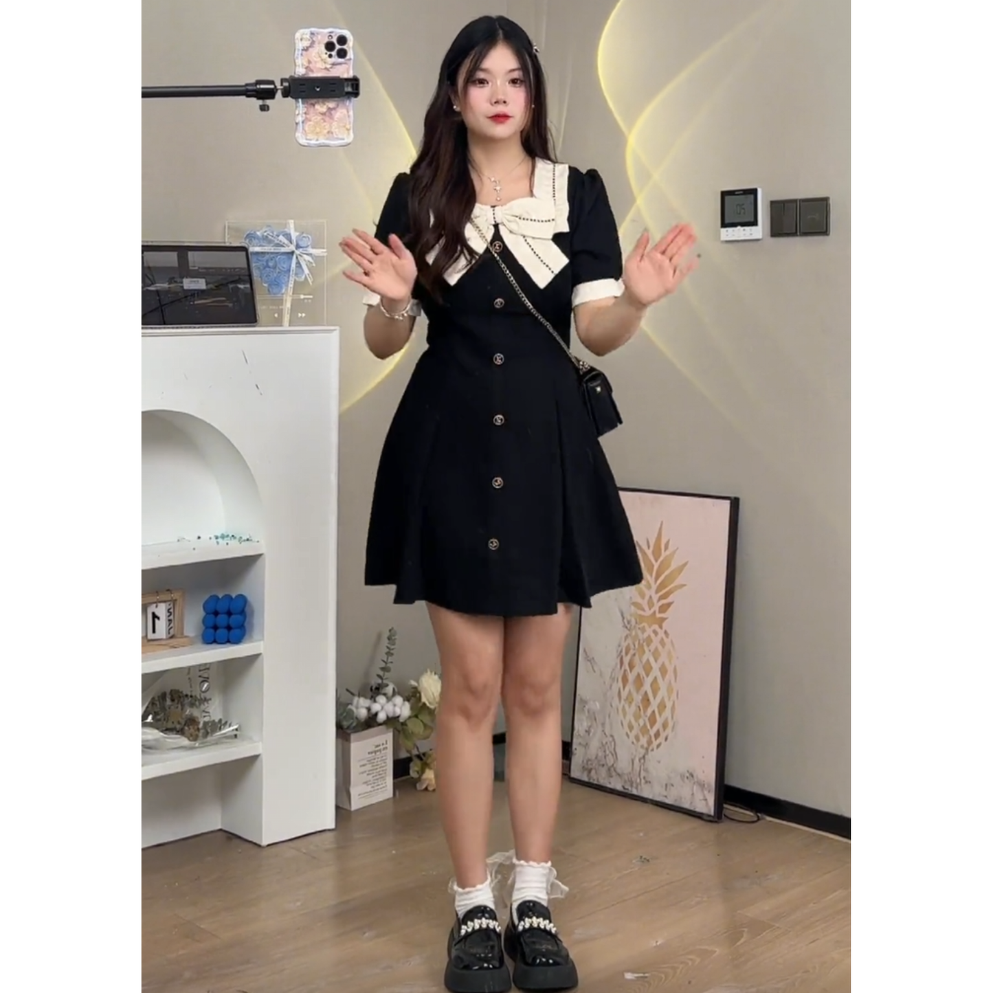 XYW   フレンチ  リボン  ワンピース  着やせ  エレガント  ショート&ロング