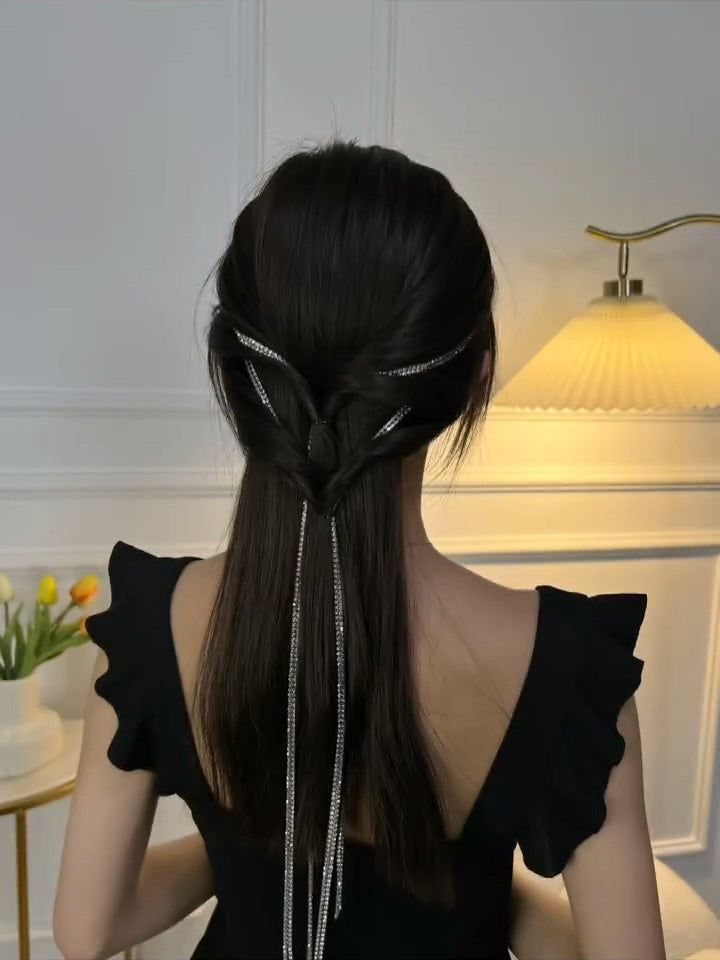 XYW フラッシュドリル  チェーンヘアクリップ  タッセル  ヘアクリップ  ヘアアクセサリー  髪飾り