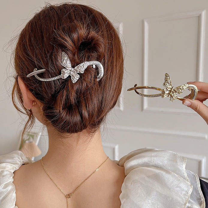 LF  ラインストーン・バタフライ  ヘアアクセサリー  ヘアクリップ  カーブドクリップ  10.5CM