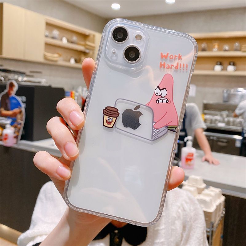 LF かわいい work hard スポンジ・ボブ&パトリック スマホケース  携帯電話ケース 透明