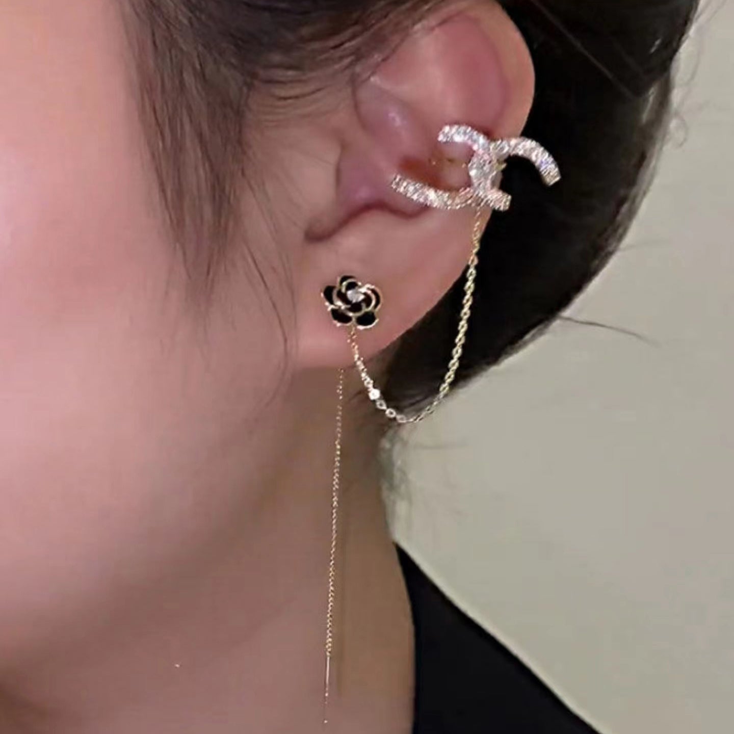XYW  ツバキ  イヤーカフ&ピアス一体式  イヤーカフー ロングフリンジ  かっこかわいい