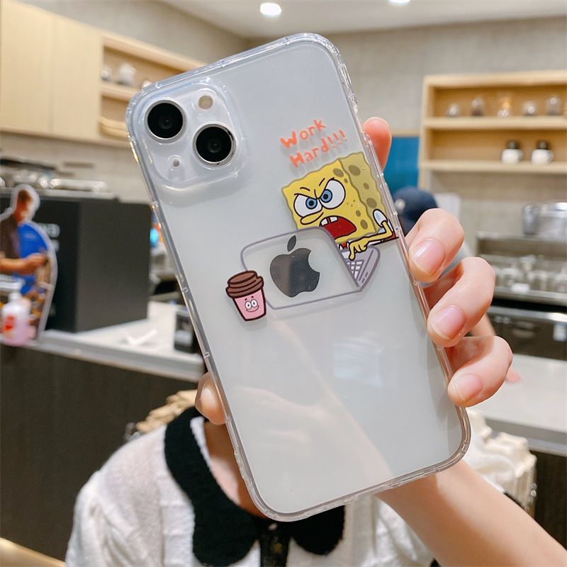 LF かわいい work hard スポンジ・ボブ&パトリック スマホケース  携帯電話ケース 透明