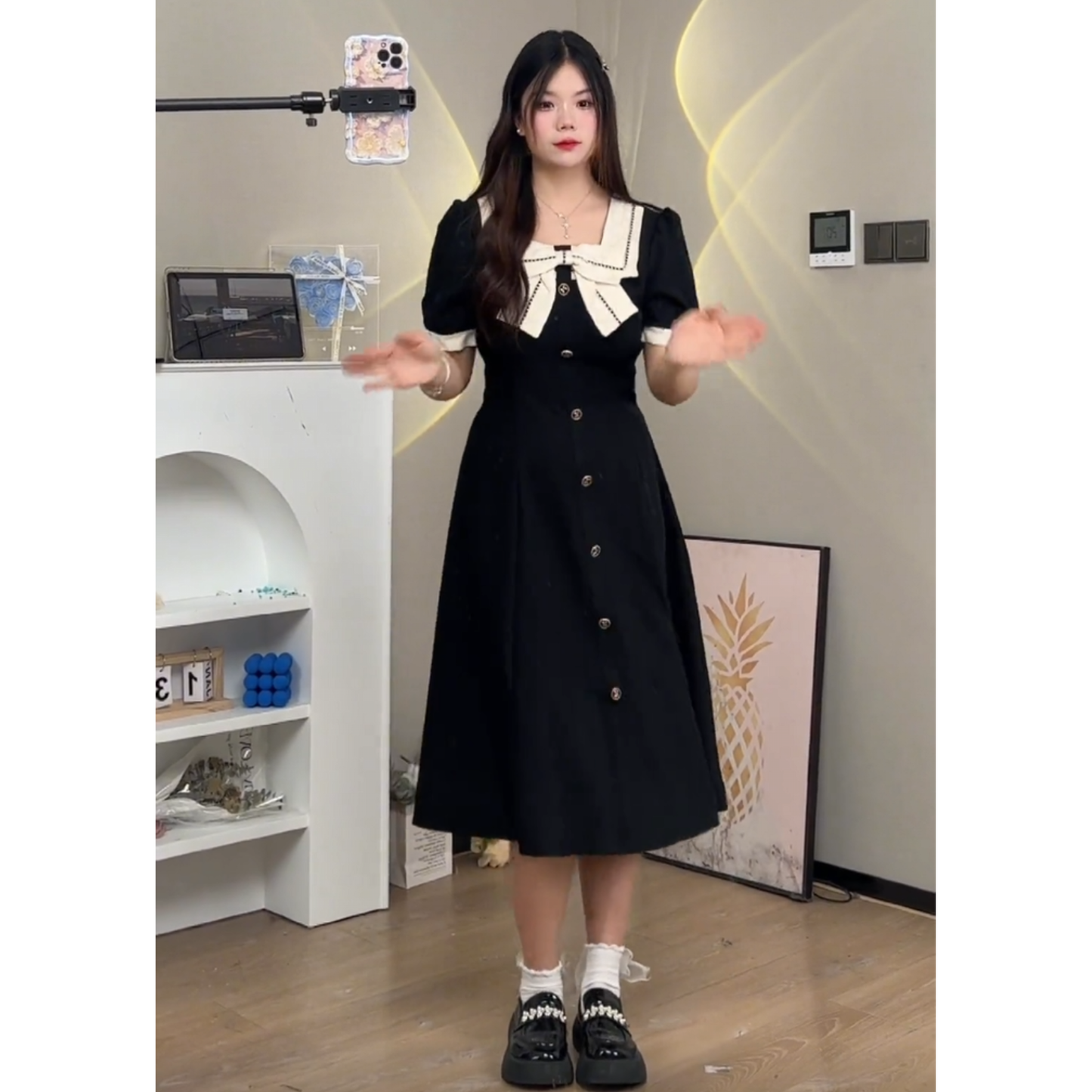 XYW   フレンチ  リボン  ワンピース  着やせ  エレガント  ショート&ロング