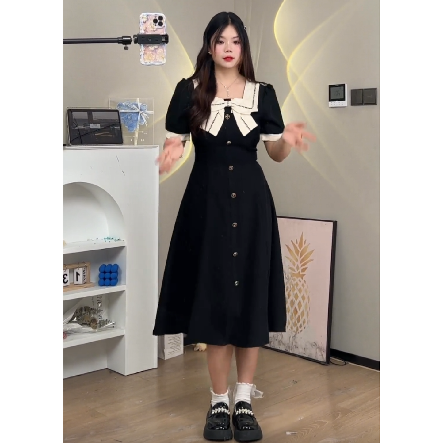 XYW   フレンチ  リボン  ワンピース  着やせ  エレガント  ショート&ロング