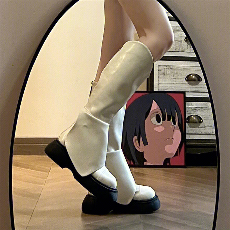 LF  春秋  ミッドカーフブーツ  厚底  ロングブーツ  ニーハイブーツ サイハイブーツ