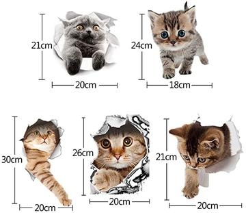 YQQ 3D かわいい　動物　リムーバブル バスルーム トイレ　座席ウォール ステッカー壁紙　猫(5匹の猫セット)