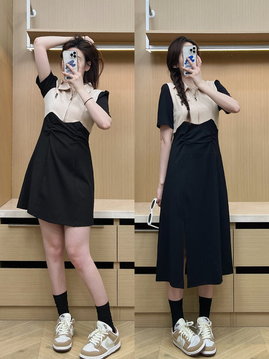 前壳 XYW 着やせ つぎはぎせっけい ロング／ショート ワンピース