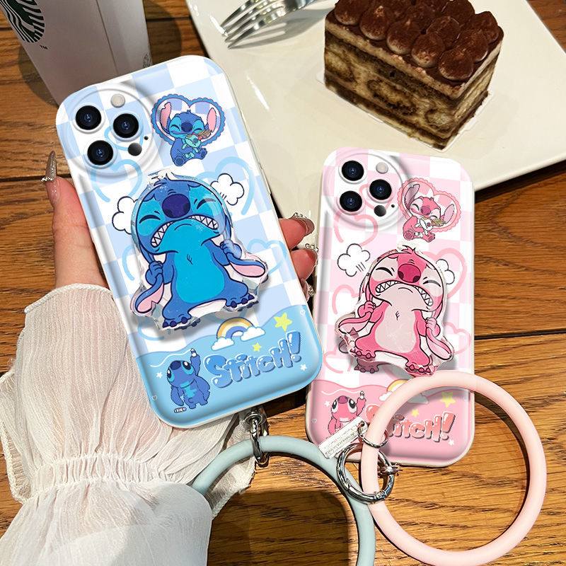 LF かわいい スティッチ&エンジェル スマホケース  ハンギングリング ホルダー付き携帯ケース