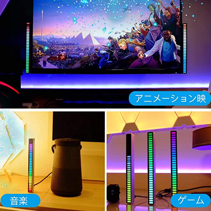 LD 車 サウンド light RGB LED ライト pc led ライト おしゃれ サウンドセンサー 雰囲気 ライト カラーライト 調光調節 音に反応 USB給電