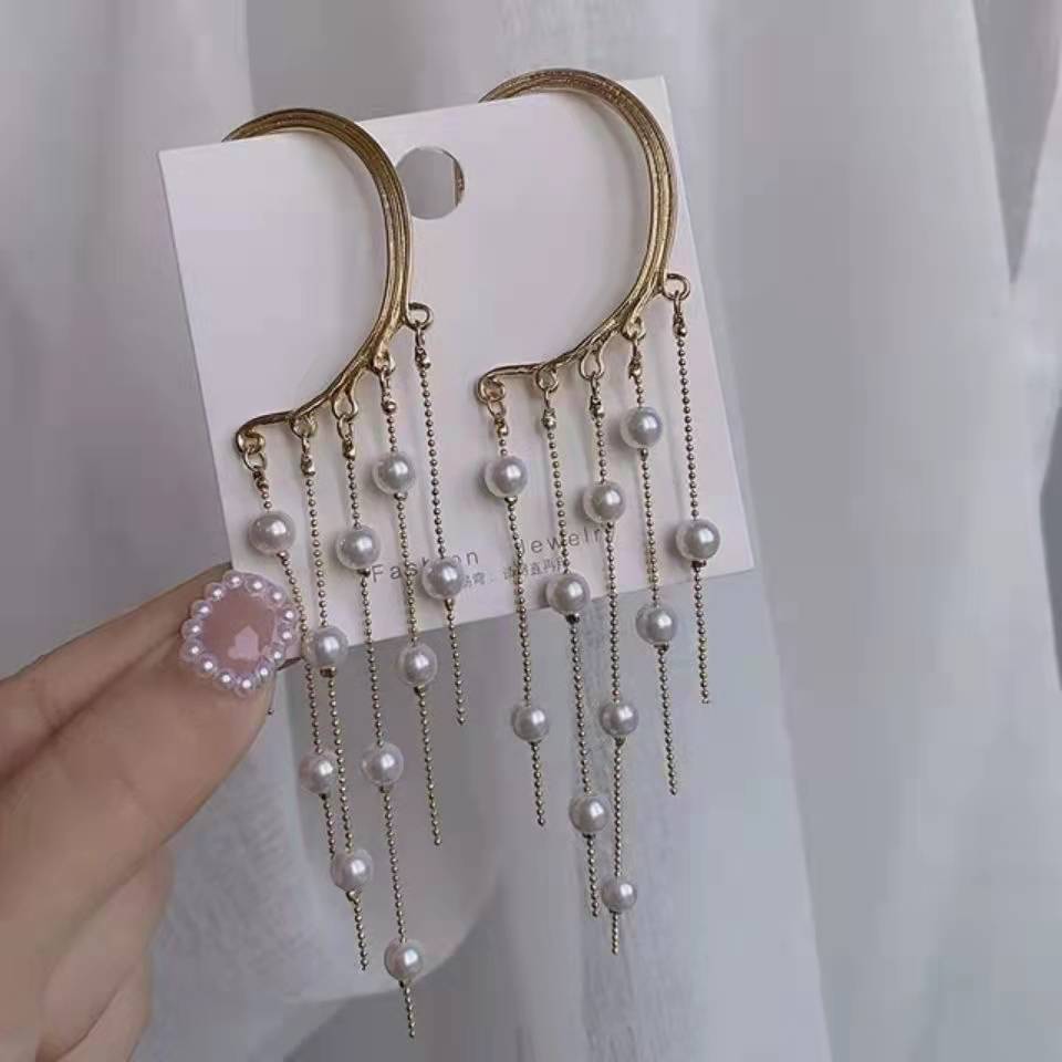 LF 韓国流行の新品 無耳洞 耳クリップ 後掛 パールフリンジ