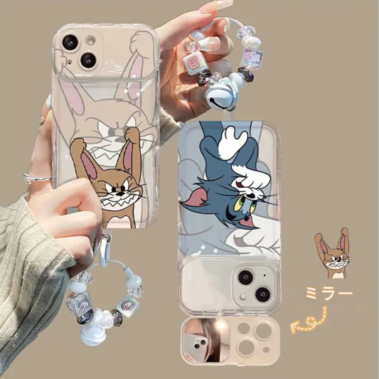 LF 可愛い トムとジェリー スマホケース  携帯電話ケース  化粧鏡  スタンド