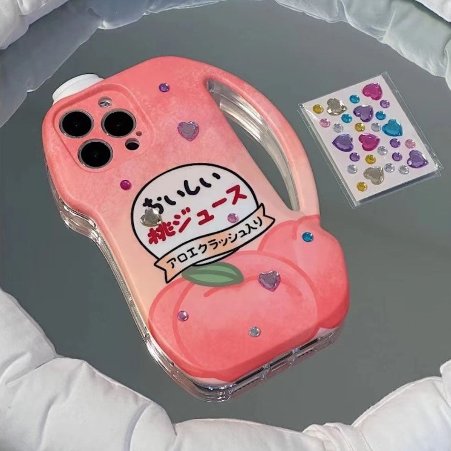 LF  桃ジュース  超可愛い  スマホケース  携帯電話ケース  キラキラシールが付きます