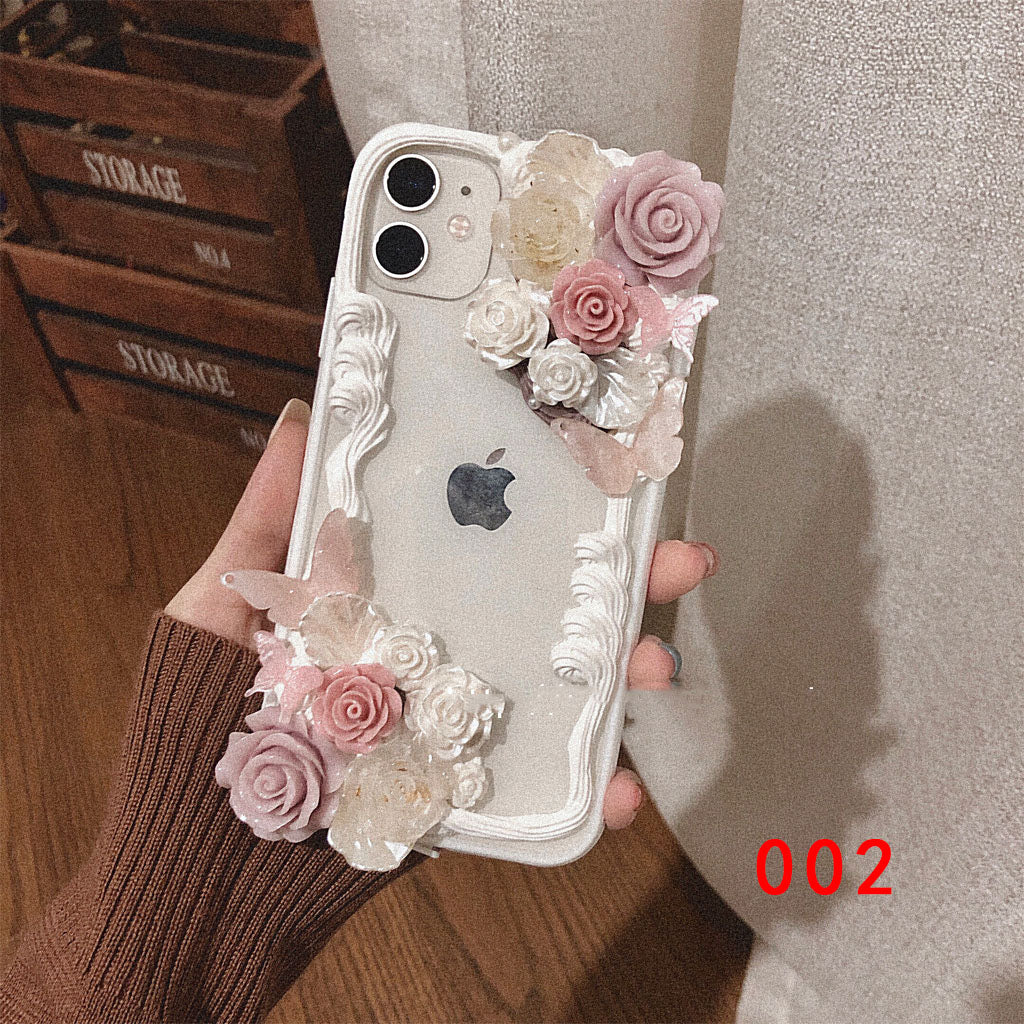 OL  オリジナル バラ 蝶 手作りホイップ携帯ケース